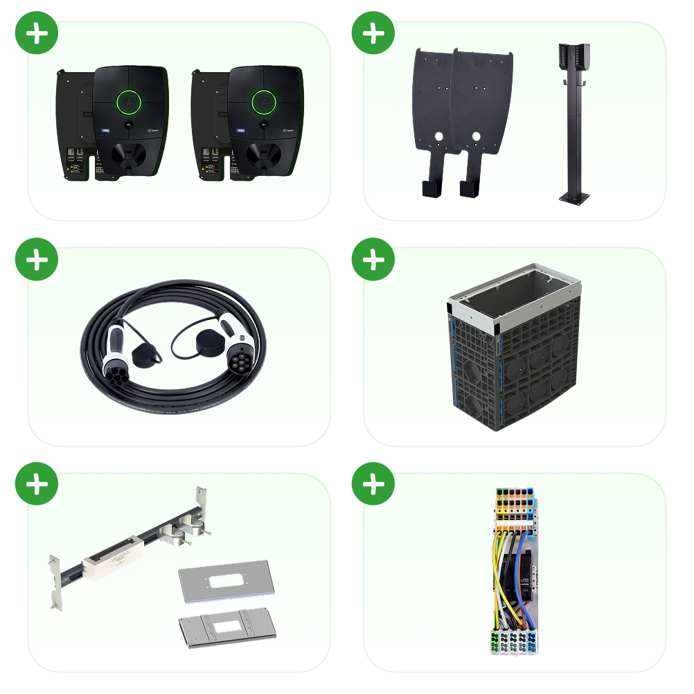 Zaptec PRO Doppelstelen-System für Bodenmontage (mit Fundament, Stele, Kabel, etc.)